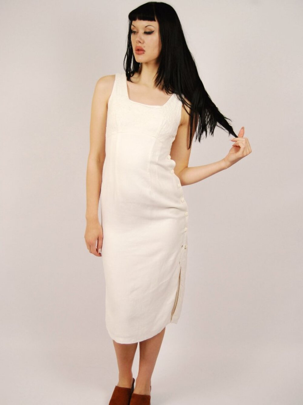 90s Tank Dress (4) white vintage midi Carole Little embroidered chic sundress